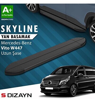 S-Dizayn Mercedes Vito W447 Uzun Şase Skyline Siyah Yan Basamak 253 Cm 2014 Üzeri A+ Kalite