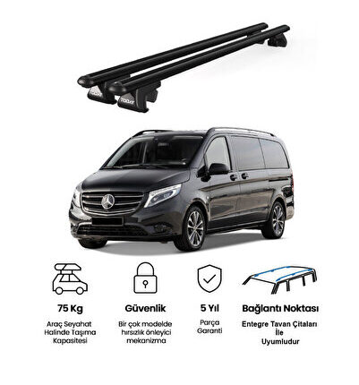 Venüs Mercedes-Benz Vito (W447) (2014 ve sonrası) Uyumlu Siyah Ara Atkı Port Bagaj Tavan Barı