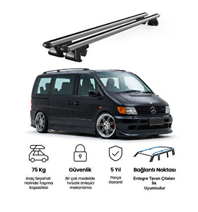 Venüs Mercedes-Benz Vito (W638) (1996-2003) Uyumlu Gri Ara Atkı Port Bagaj Tavan Barı