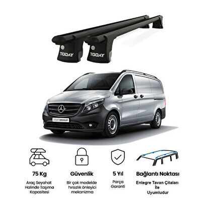 Trio-I Mercedes-Benz Vito (2004 ve sonrası) Uyumlu Siyah Kilitli Ara Atkı Port Bagaj Tavan Barı