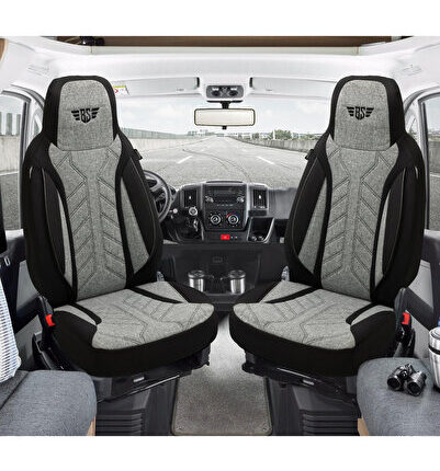 PLKT Serisi Mercedes Vito W638 1996-2003 ile Uyumlu Pilot Oto Koltuk Kılıfı, Gri/Siyah