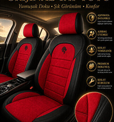 Mercedes Citan 2012-2021 Uyumlu Lion Serisi 2+1 Ticari Tay Tüyü Kırmızı Siyah Koltuk Kılıfı