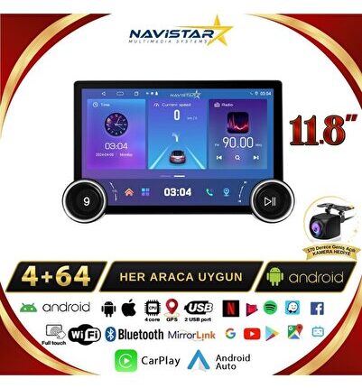 Citroen Berlingo DUAL KNOB 11.8"  2015-2018 KNOB Model 4GB + 64GB Android 13 Kablosuz Carplay Naviga
