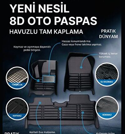 peugeot Rifter - berlingo - combo - yeni nesil 8d havuzlu pirinç desen oto paspas