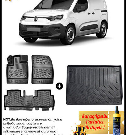 Citroen Berlingo 2019 Sonrası 3d Havuzlu Paspas & Demirli Bagaj Havuzu Seti Hediyeli!