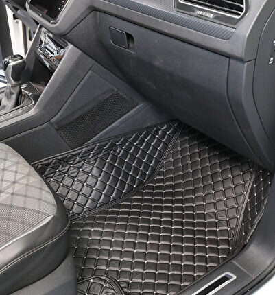 CITROEN BERLINGO 2003-2008 Siyah Üzeri Gri Dikiş 8D Diamond Premium Araca Özel Deri Oto Paspas
