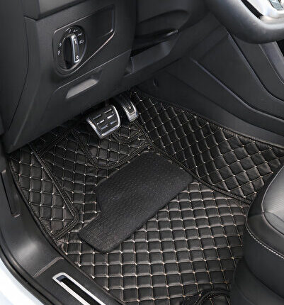 CITROEN BERLINGO 2003-2008 Siyah Üzeri Bej Dikiş 8D Diamond Premium Kaymaz Deri Oto Paspas
