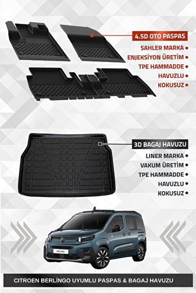 1_org_zoom-6135.jpg Citroen Berlingo 2019+ Uyumlu 4.5D Premium Havuzlu Oto Paspas Ve Liner Marka 3D Bagaj Havuzu - Görsel 1