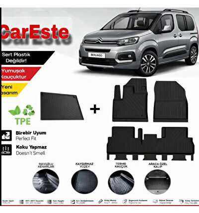 BERLİNGO 2019-2026 MODELLER UYUMLU 4D PASPAS+BAGAJ HAVUZU SET 4 PARÇA MÜKEMMEL UYUM