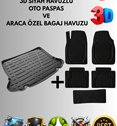 CİTRÖEN BERLİNGO 2008-2018 MODEL UYUMLU 3D SİYAH RENK+BAGAJ HAVUZU OTO PASPAS SETİ