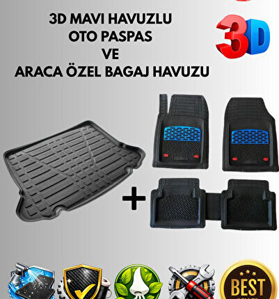 CİTROEN BERLİNGO 90 HP 2015 MODEL UYUMLU SİYAH- MAVİ RENK+ARACA ÖZEL BAGAJ HAVUZU OTO PASPAS SETİ