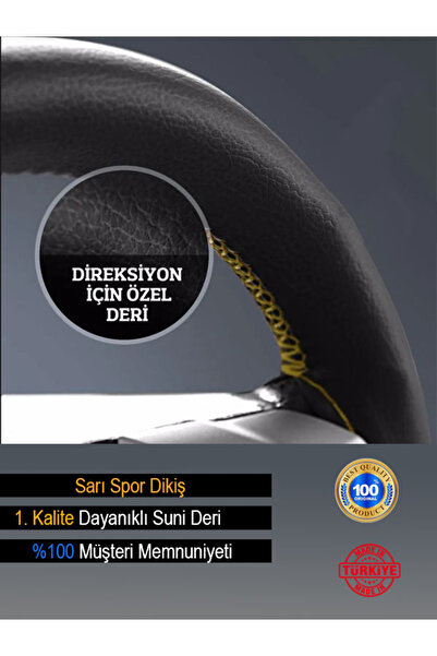 1_org_zoom-10277.jpg Fiat Fiorino ÖZEL süper deri Direksiyon Kılıfı Dikmeli Sarı Spor Dikiş - Görsel 1