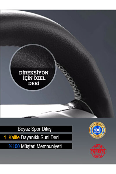 1_org_zoom-10328.jpg Fiat Fiorino ÖZEL süper deri Direksiyon Kılıfı, Dikmeli Beyaz Spor Dikiş - Görsel 1