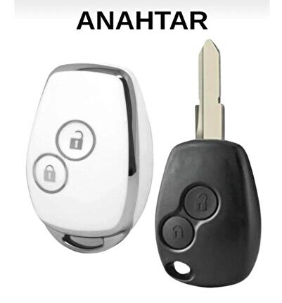 Renault Clio 3 Kangoo Symbol Dacia Duster 2 2 Buton Nano Anahtar Kılıfı Beyaz-SİLVER