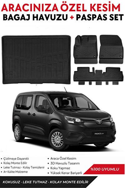 1_org_zoom-14514.jpg Toyota Proace City 2021-2022-2023-2024-2025 Model Seperatörlü Bagaj Havuzu+Paspas Takımı Full Takım - Görsel 1