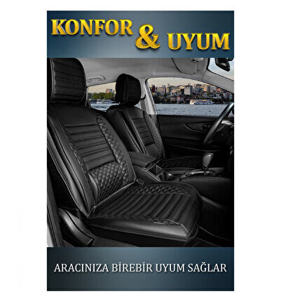 Opel Combo Cargo Uyumlu 3 Tekli Lüx Deri Oto Koltuk Kılıfı Ön Arka Takım Safir SİYAH