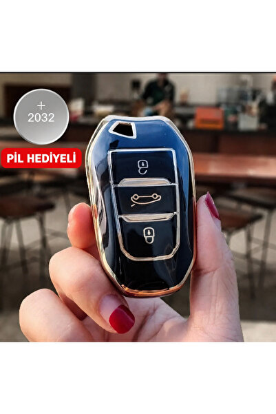 1_org_zoom-16112.jpg Peugeot 208 308 508 2008 3008 5008 Rifter Nano Anahtar Koruma Kılıfı Sustasız Siyah Gold Altın Renk Pil Hediyeli - Görsel 1
