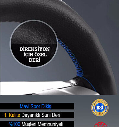 Volkswagen Transporter Uyumlu Mavi Dikişli Dikmeli Direksiyon Kılıfı