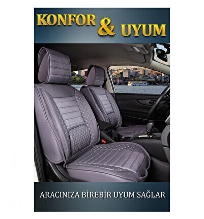 Opel Combo Cargo Uyumlu 3 Tekli Lüx Deri Oto Koltuk Kılıfı Ön Arka Takım Safir FÜME