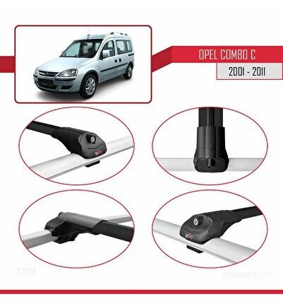 Opel Combo C 2001-2011 Arası ile Uyumlu ACE-1 Ara Atkı Tavan Barı Siyah 4 Adet