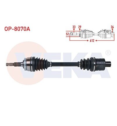 Opel Corsa C 1.7 Cdti M-T 2000-2006 / Combo C 1.7 Cdti Komple Aks Sag On Absli 29 Dis Uzunluk 612Mm