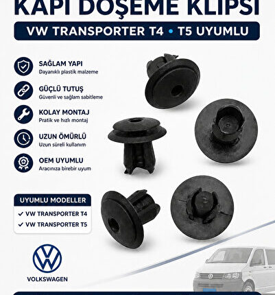 Vw Transporter - T4 - T5 Kapı Döşeme Klipsi Siyah 10 Adet