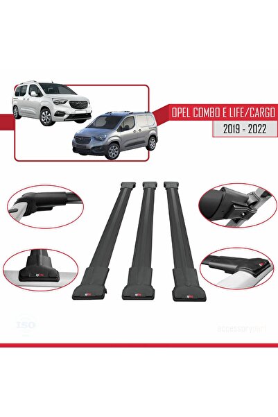 1_org_zoom-25643.jpg Opel Combo E Life 2019-2022 Arası ile Uyumlu FLY Model Ara Atkı Tavan Barı Siyah 3 Adet - Görsel 1