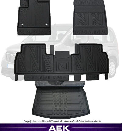 OPEL COMBO 2019+ 5D KARBON PASPAS TAKIMI +3D PVC BAGAJ HAVUZU SET