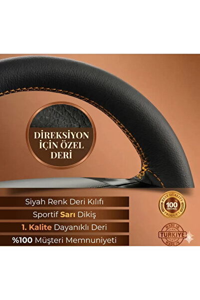 1_org_zoom-2699.jpg Peugeot Rifter ÖZEL süper deri Direksiyon Kılıfı Dikmeli Sarı Spor Dikiş - Görsel 1