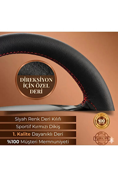 1_org_zoom-2700.jpg Peugeot Rifter Marka İçin Özel Dikmeli Direksiyon Kılıfı Siyah Renk Kırmızı Dikişli - Görsel 1