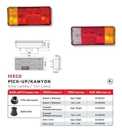 Stop Lambasi Sol Iveco Daily Eurocargo Soketli 504629827