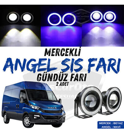 Iveco Daily Uyumlu Üniversal Mercekli Angel Sis Farı Metal 76 mm Mavi Halkalı Gündüz Farı 2 Adet