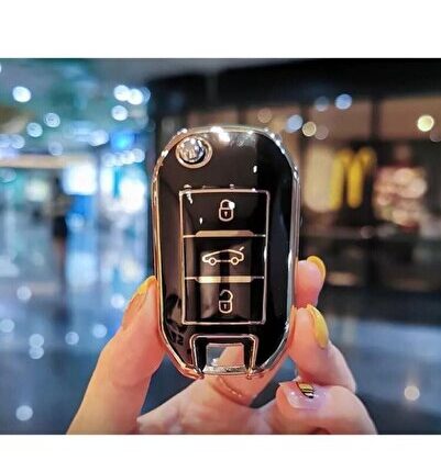 Lüx Fiat Scudo Van 3 Buton Nano Sustalı Anahtar Koruma Kılıfı Siyah Gold Altın Renk 1.ci Kalite