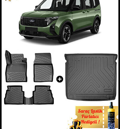 Ford Tourneo Courier 2024 Ve Sonrası Araca Özel 3d Havuzlu Paspas & Bagaj Havuzu Seti(HEDİYELİ!)