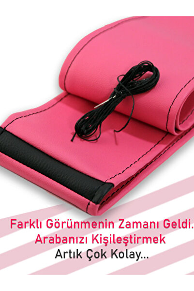 1_org_zoom-5854.jpg Ford Courier Pembe ÖZEL süper deri Siyah Yüzüklü Dikişli Direksiyon Kılıfı - Görsel 1
