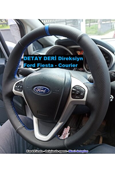 1_org_zoom-6021.jpg Direksiyon kılıfı Ford Fiesta -courier Tuşlu Versiyon Spor Desen Mavi Şeritli Mavi Dikişli - Görsel 1