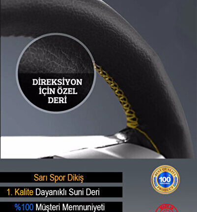 Ford Courier ÖZEL süper deri Direksiyon Kılıfı Dikmeli Sarı Spor Dikiş