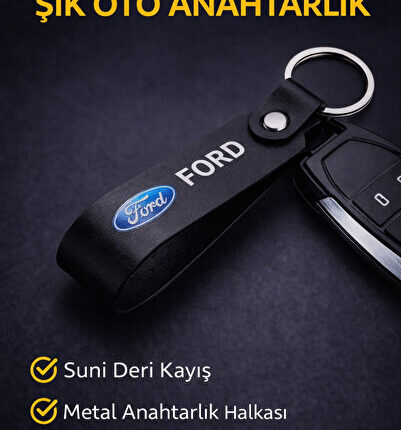 Ford Logo Baskılı Siyah Suni Deri Anahtarlık