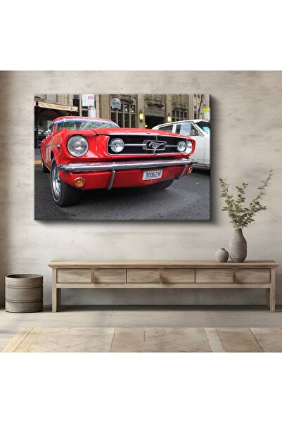 1_org_zoom-8585.jpg Ford Mustang Kırmızı Klasik Kanvas Tablo Amerikan Muscle Car Pony Tablo - Görsel 1