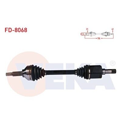 KOMPLE AKS SOL ON UZUNLUK 755mm FORD TRANSIT CUSTOM (V362) UZUN SASE 2.2 TDCI -